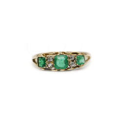 Bague - Or, Diamants, Emeraudes