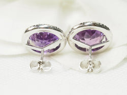 Boucles d'oreilles Puces en or blanc, améthystes rondes et diamants