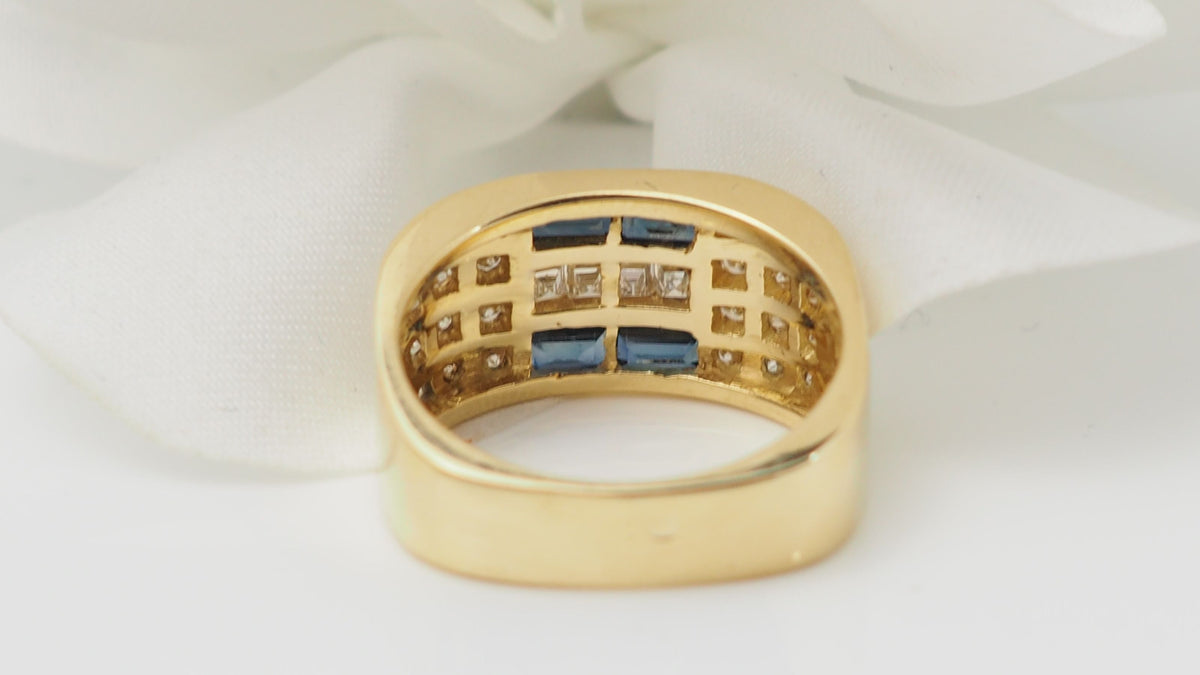 Bague en or jaune, diamants et saphirs
