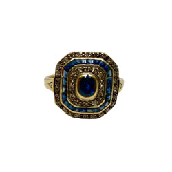 Bague art déco or jaune saphirs et diamants