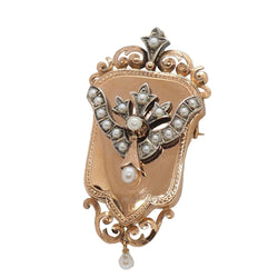 Broche pendentif Napoléon III en or rose, ornée de perles