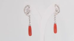 Pendants d'oreilles en or blanc, diamants et corail