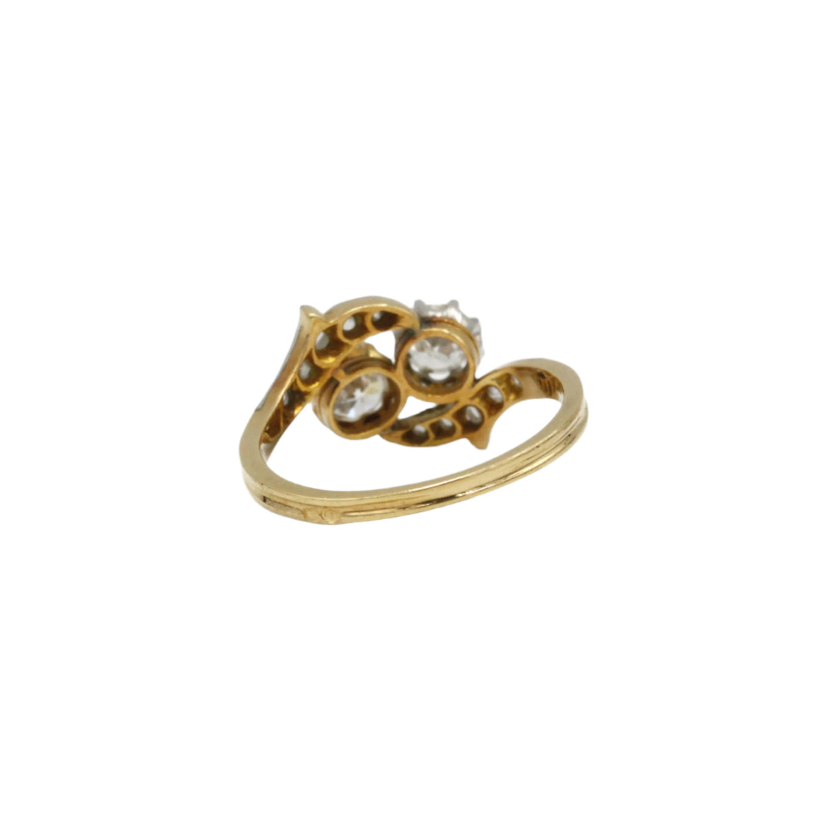 Bague Toi & Moi en or jaune, platine et diamants