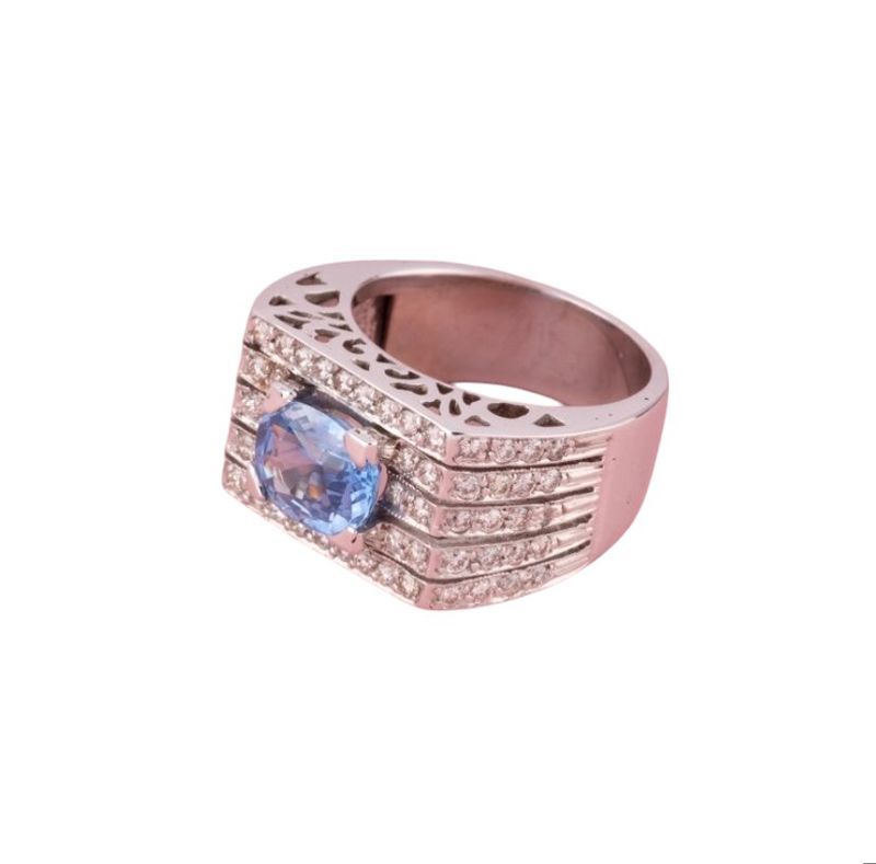Bague Tank en or blanc 18k saphir et diamants