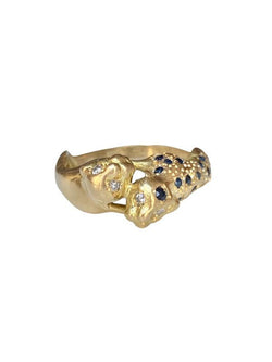 Bague en or jaune 18k représentant l'union de deux panthères