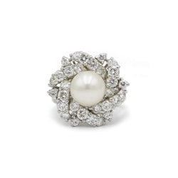 Bague - Platine, Diamants & Perle