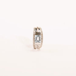 Bague Bandeau topaze taille émeraude et diamants en or blanc