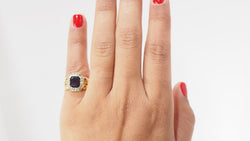 Bague En Or Jaune, Grenat Et diamants taille rose