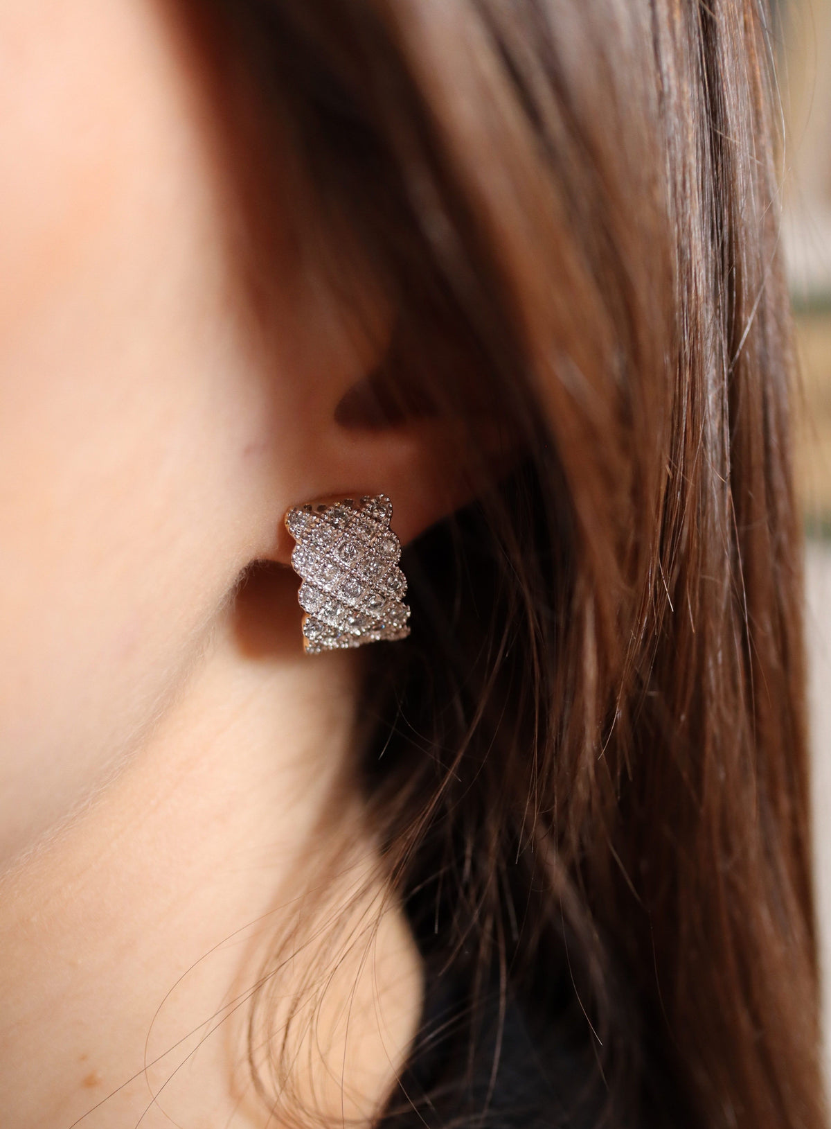Boucles d'oreilles Pavées en or jaune et blanc et diamants