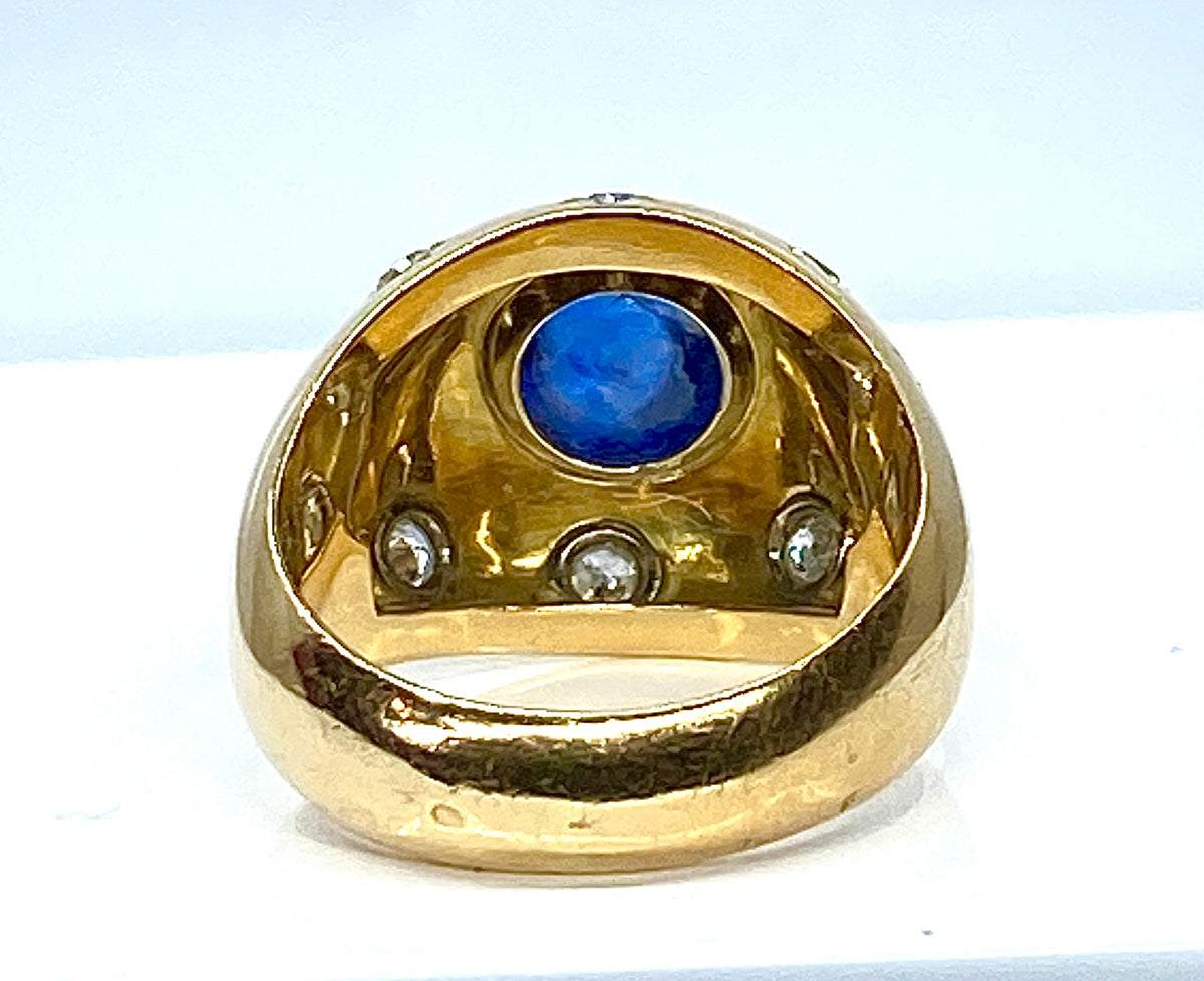 Bague en or jaune 18 carats, saphir 5,10 carats Ceylan non chauffé et diamants