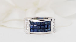 Bague bandeau en or blanc, saphirs et diamants
