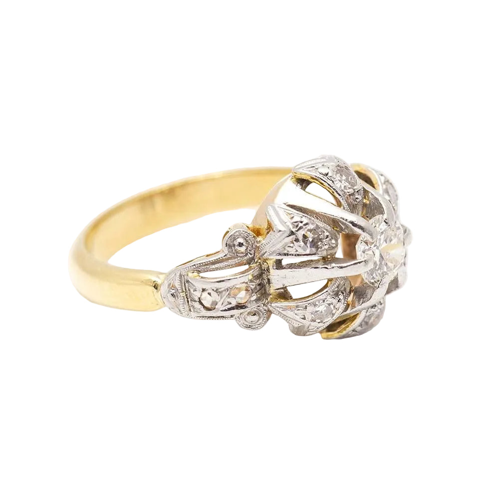 Bague Belle Époque en or, platine et diamants. Deuxième main