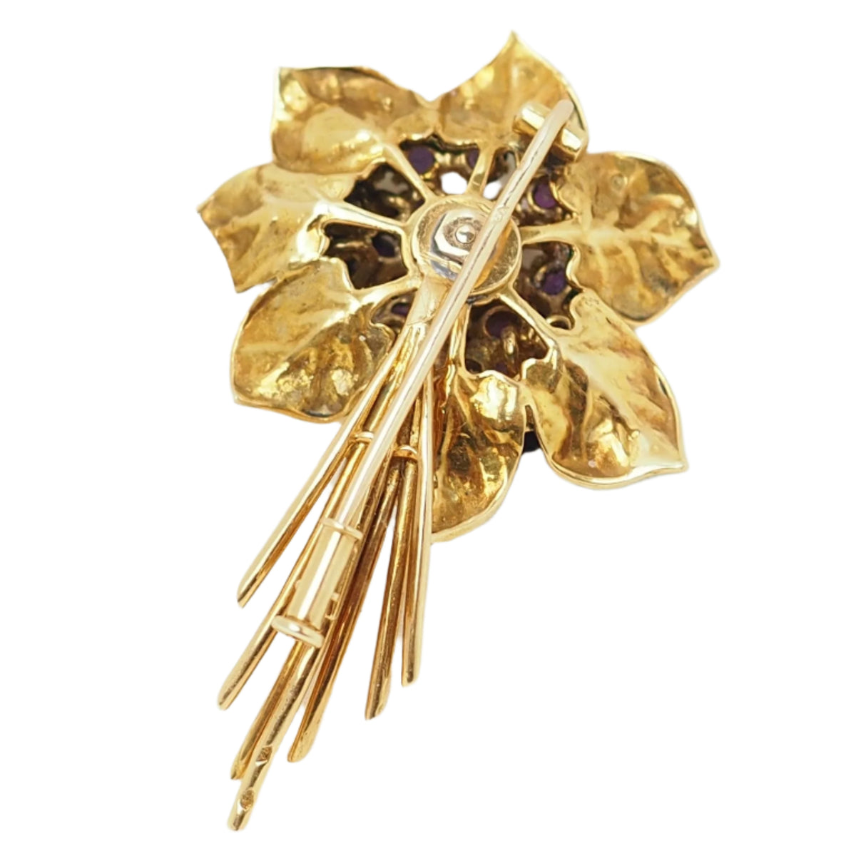 Broche En Or Jaune, Améthystes Et Email