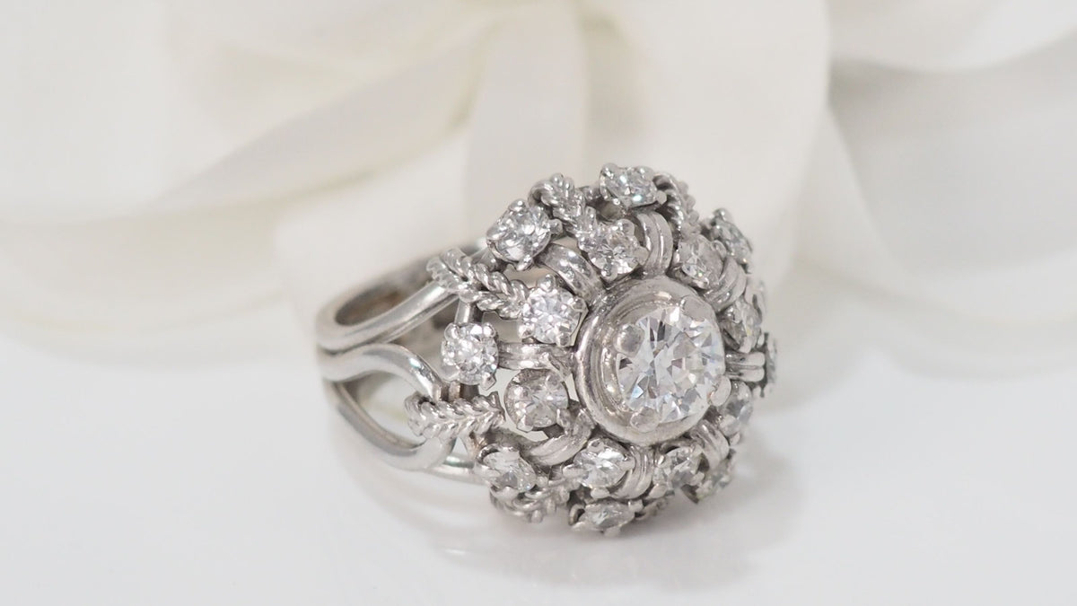 Bague dôme vintage en Palladium et diamants
