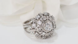 Bague dôme vintage en Palladium et diamants
