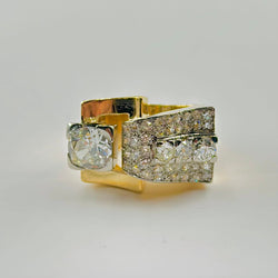 Bague tank en or rose platine et diamants