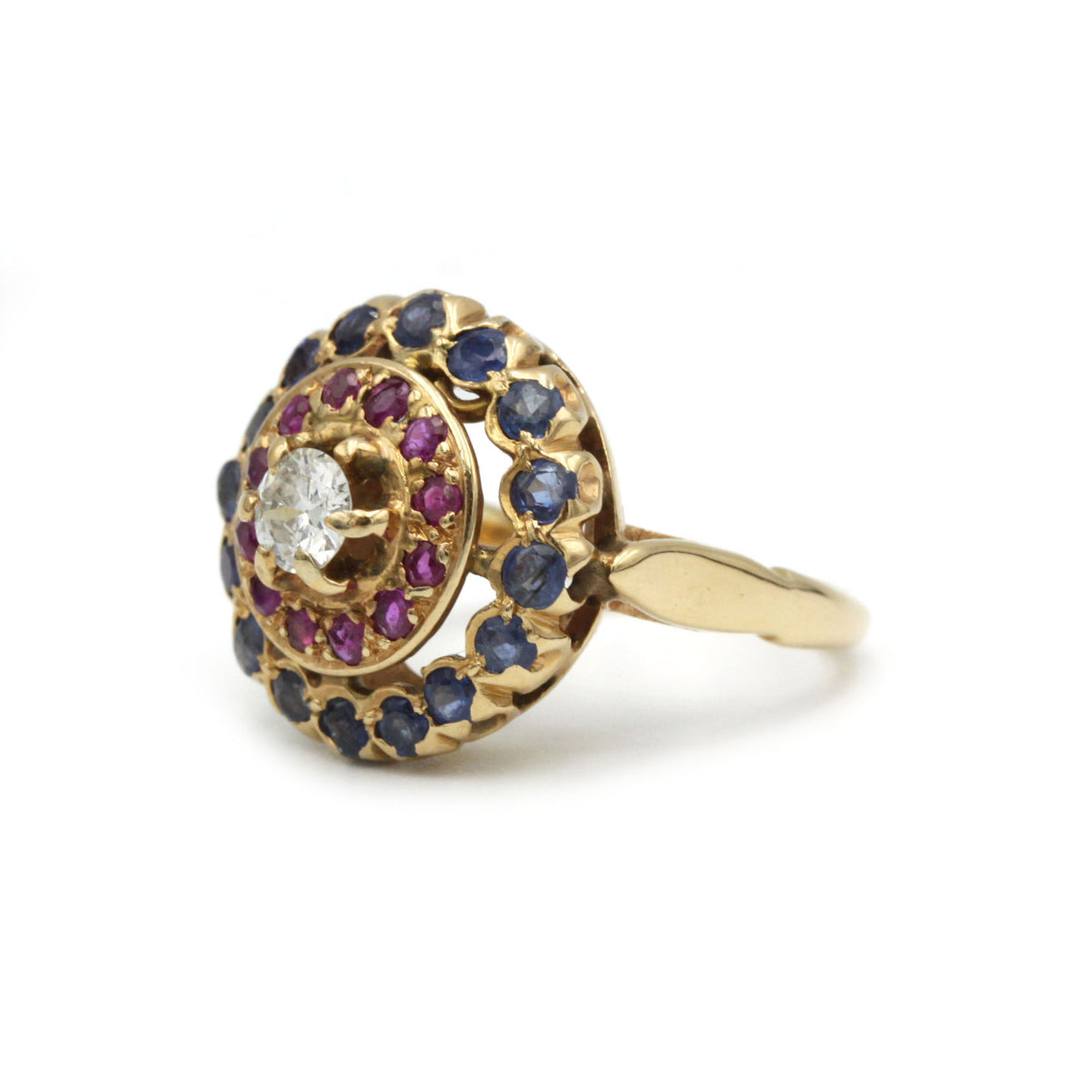 Bague - Or, rubis, saphirs et diamants