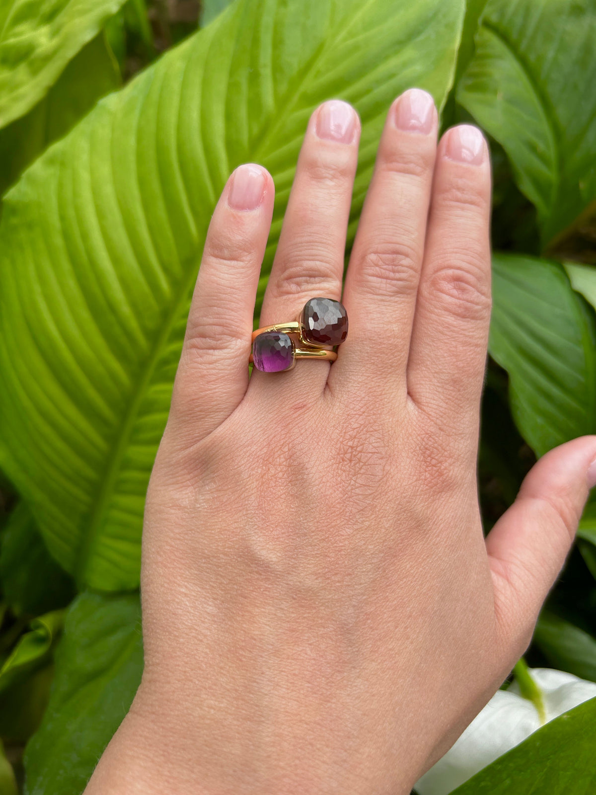Bague POMELLATO Nudo Classic en or rose et grenat rouge (Taille 54)