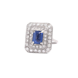 Bague Entourage Art déco, en platine saphir et diamants
