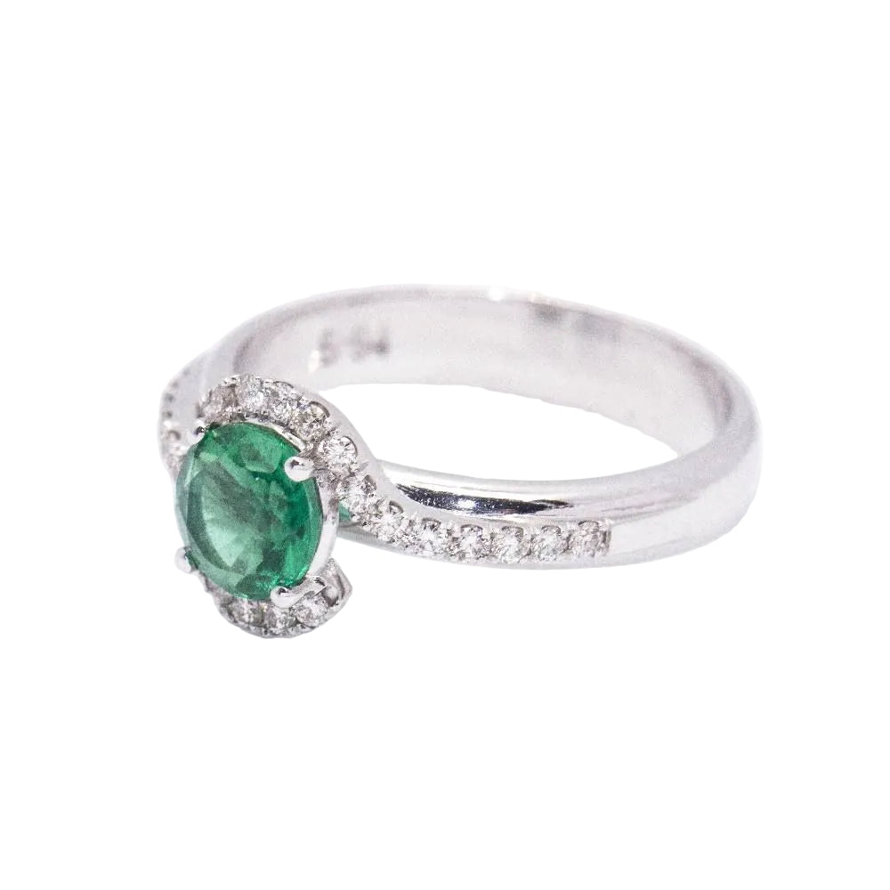 Bague Solitaire en or blanc, émeraude et diamant