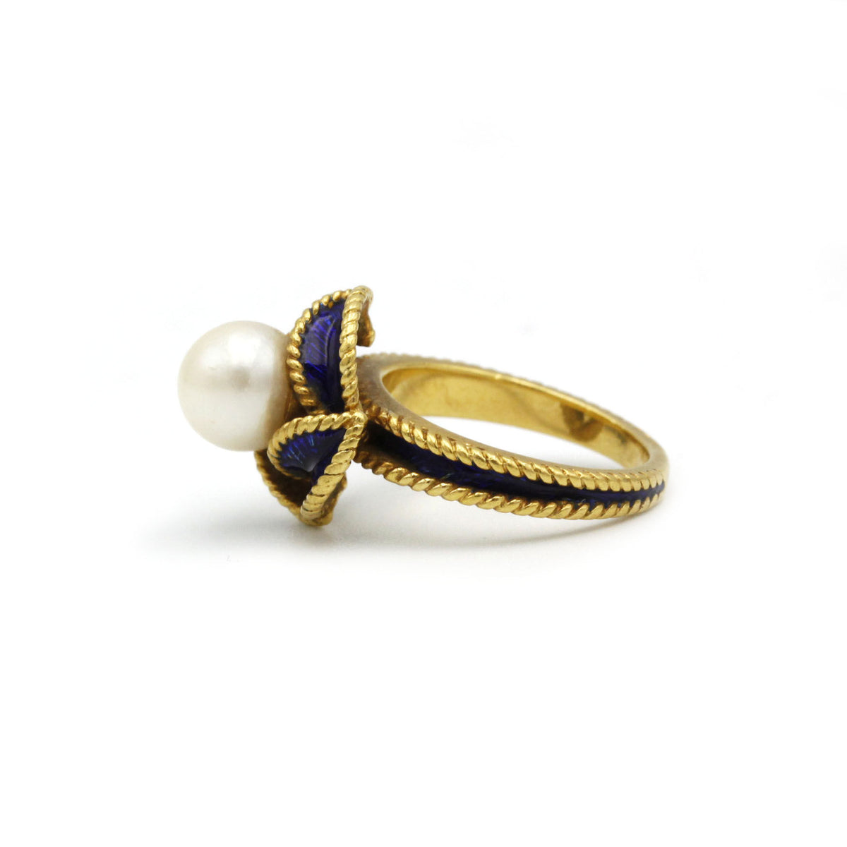 Bague - Or, perle et émail