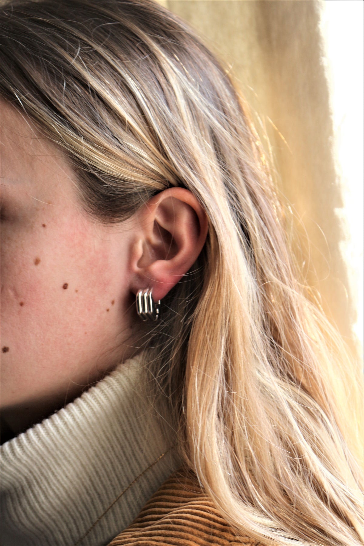Chimento Boucles Pour Oreilles Percées Vintage En Or Blanc