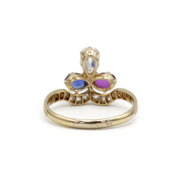 Bague Trilogie XIXème - Or jaune, diamants, rubis et saphir.