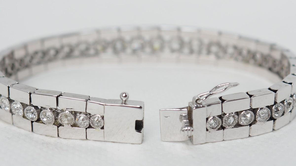 Bracelet rivière ancien en or blanc et diamants