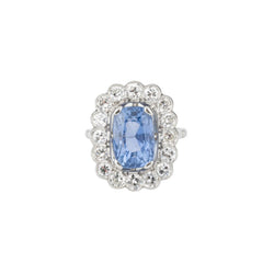 Bague Marguerite en platine, saphir et diamants