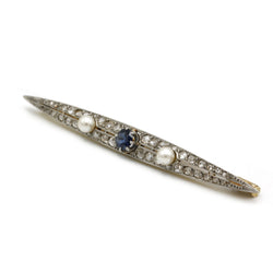 Broche - Or, platine, diamants, saphir et perles