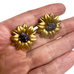 PENDIENTES DISEÑO CONTEMPORÁNEO SIGLO XX de ORO 18 kts con ZAFIROS