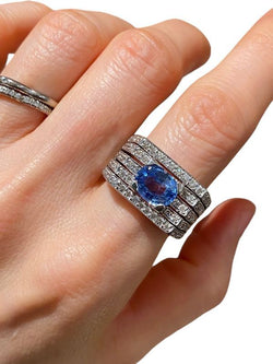 Bague Tank en or blanc 18k saphir et diamants