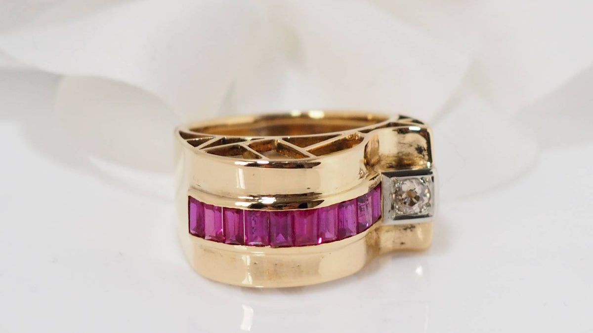 Bague tank en or jaune et diamant