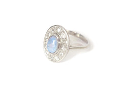 Bague Art Deco opale diamants en platine