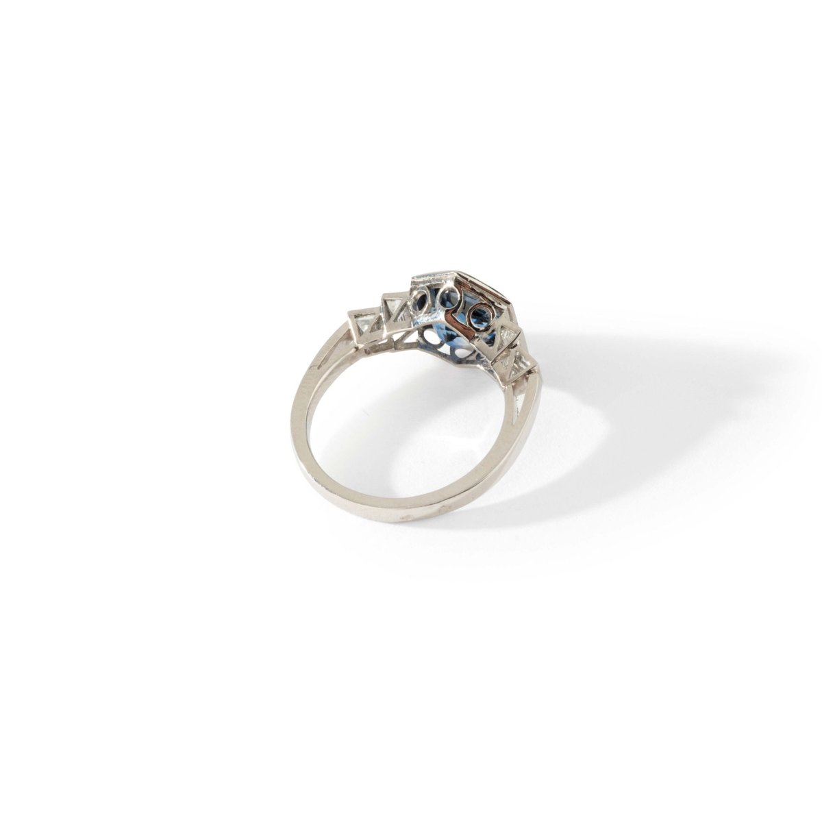 Bague Octogonale en platine, saphir et diamant