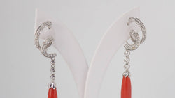 Pendants d'oreilles en or blanc, diamants et corail