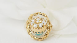 Bague Basculante En Or Jaune, Perles Et Amazonite