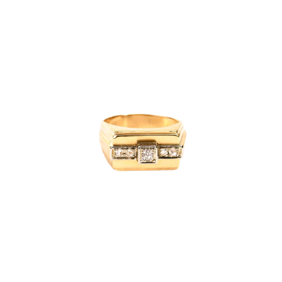 Bague Tank chevalière diamants en or jaune