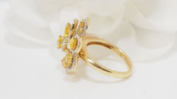 Bague Fleur or blanc et citrines et diamants