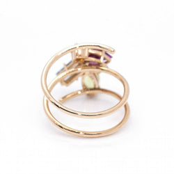 Bague Cocktail en or rose, péridot, topaze, grenat, tourmaline et diamant