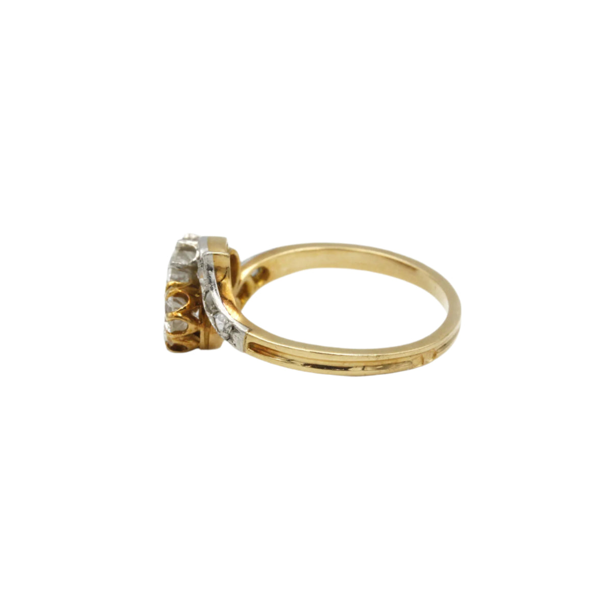 Bague Toi & Moi en or jaune, platine et diamants