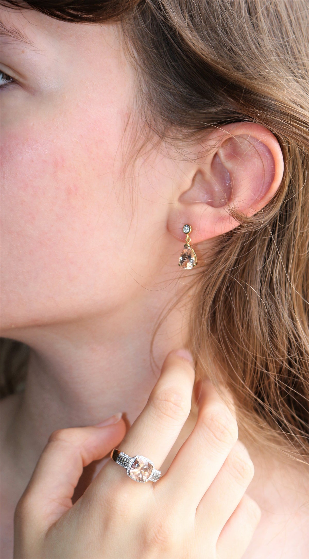 Paire De Boucles d'Oreilles Morganites Et Diamants