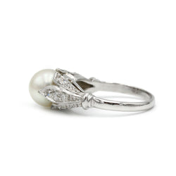 Bague - Or, diamants et perle
