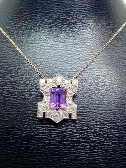 Pendentif en platine : améthyste et diamants