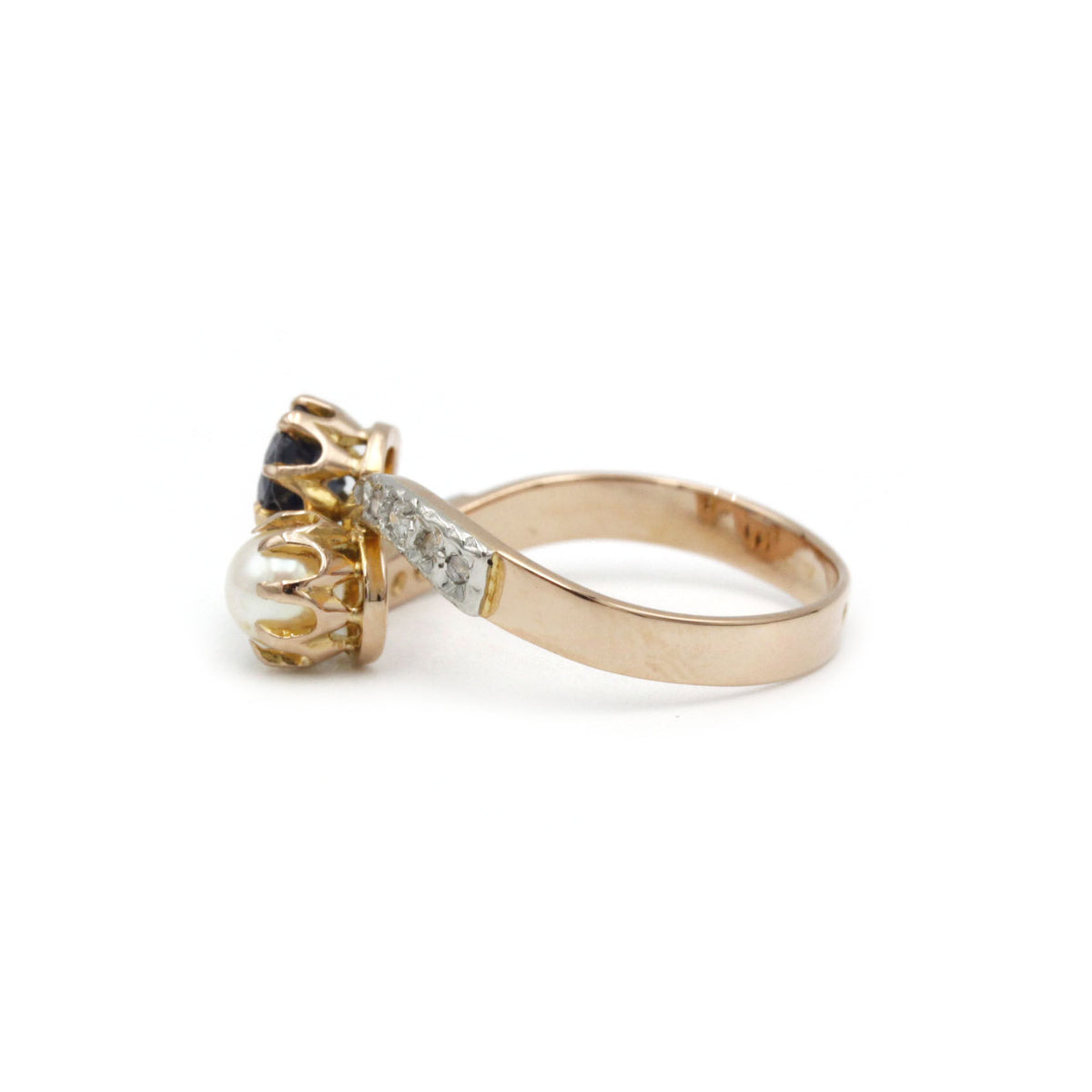 Bague Toi & Moi - Or, saphir et perle