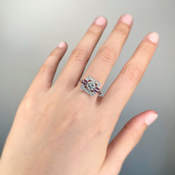 Bague Art-Déco - Platine, diamants & rubis