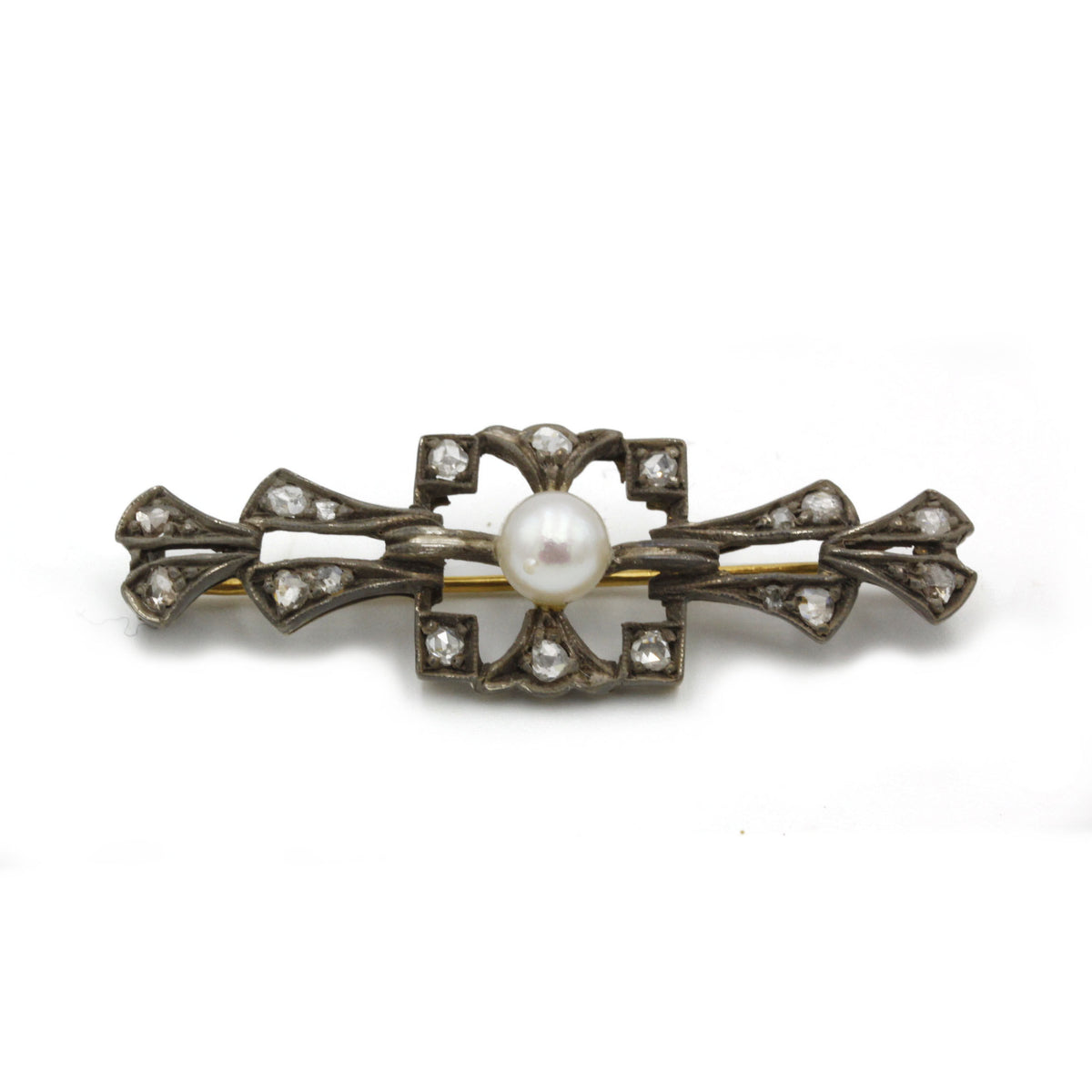 Broche XIXème - Or, Argent, perle et diamants
