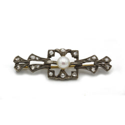 Broche XIXème - Or, Argent, perle et diamants