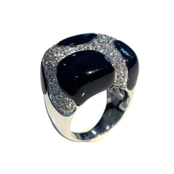 Bague Cocktail en or blanc, émail et diamants