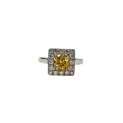 Bague en platine 850, diamants et saphir jaune naturels - Taille EU53